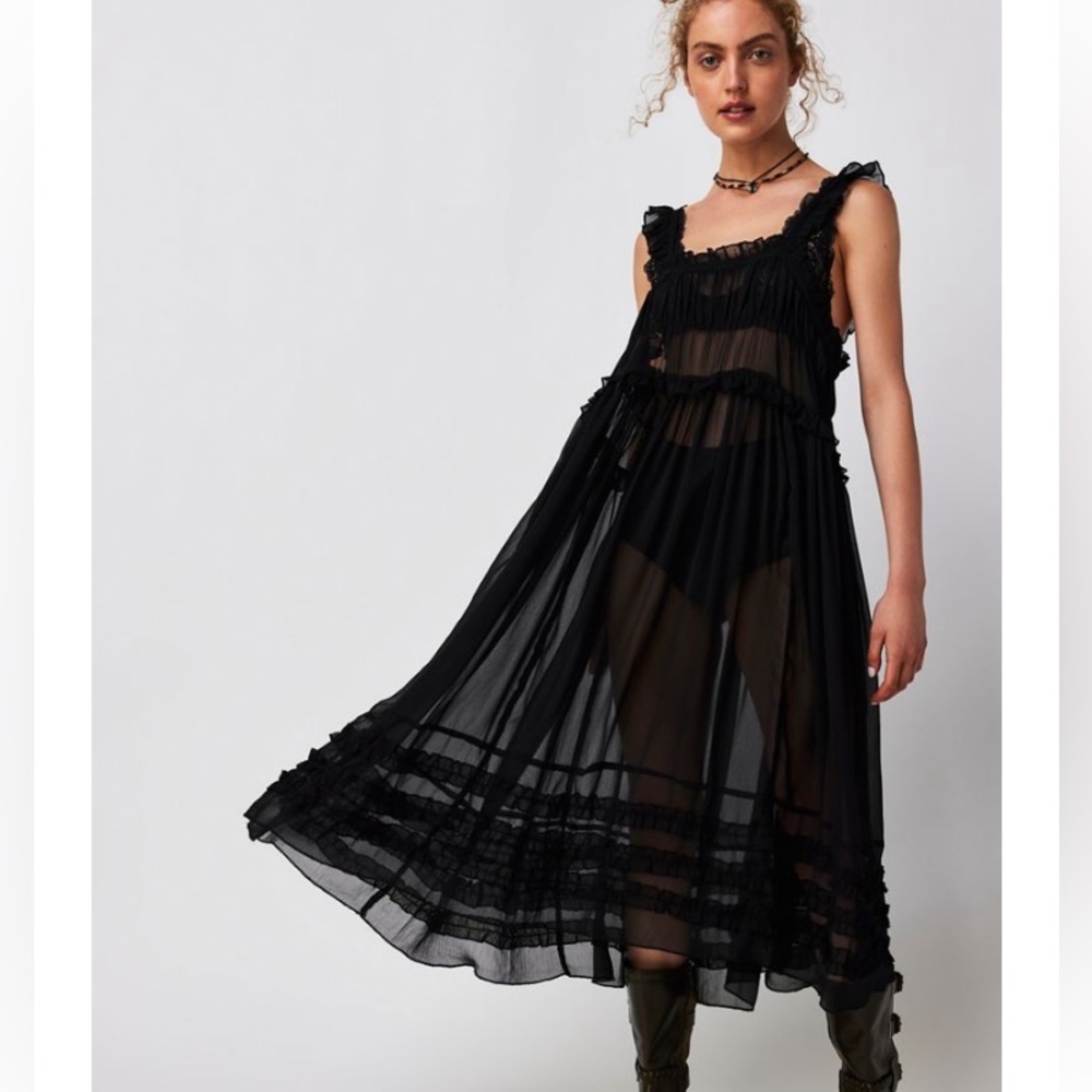 Elegant Black Sheer Midi Slip Dress